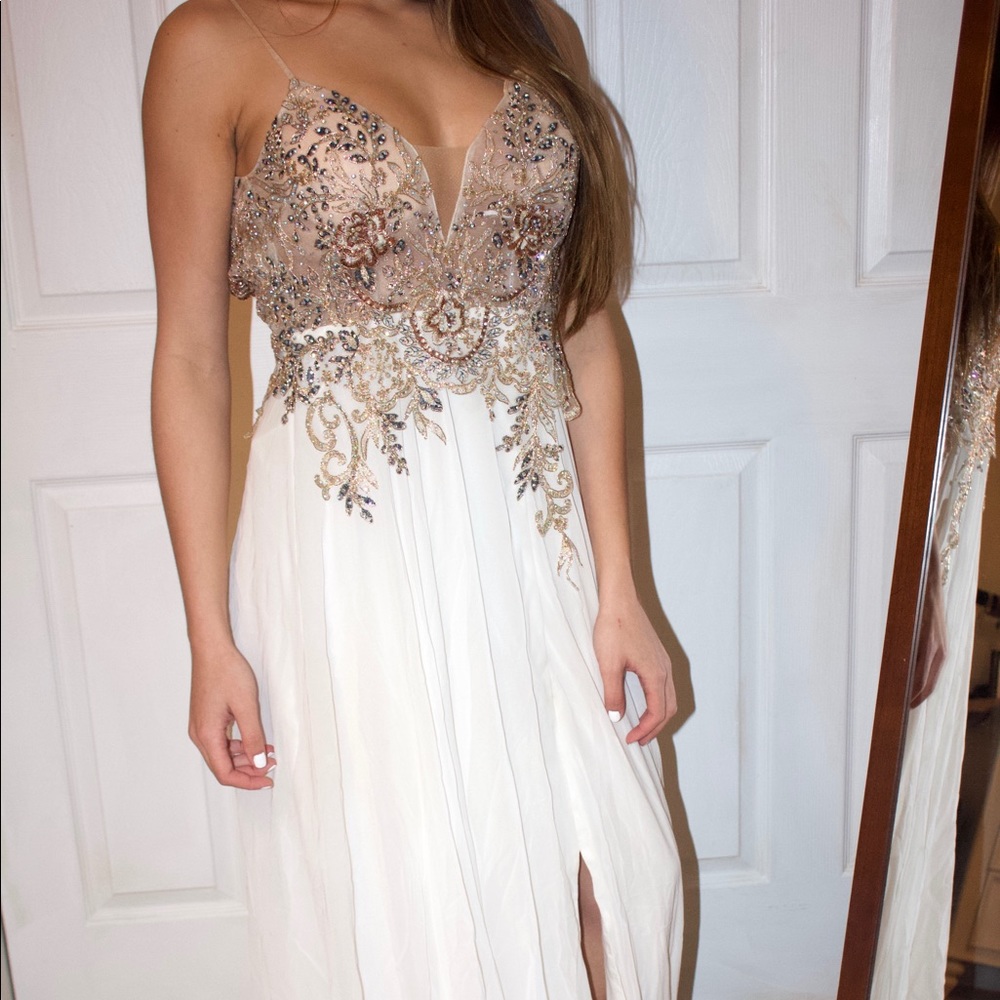 White and gold prom dress
